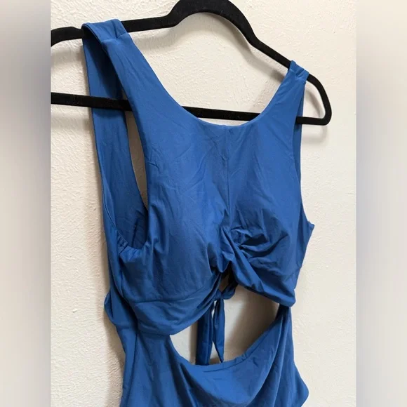 NWOT prAna Corinne One Piece Swimsuit Indigo Blue Size Medium Cut Out High Neck - Picture 7 of 9